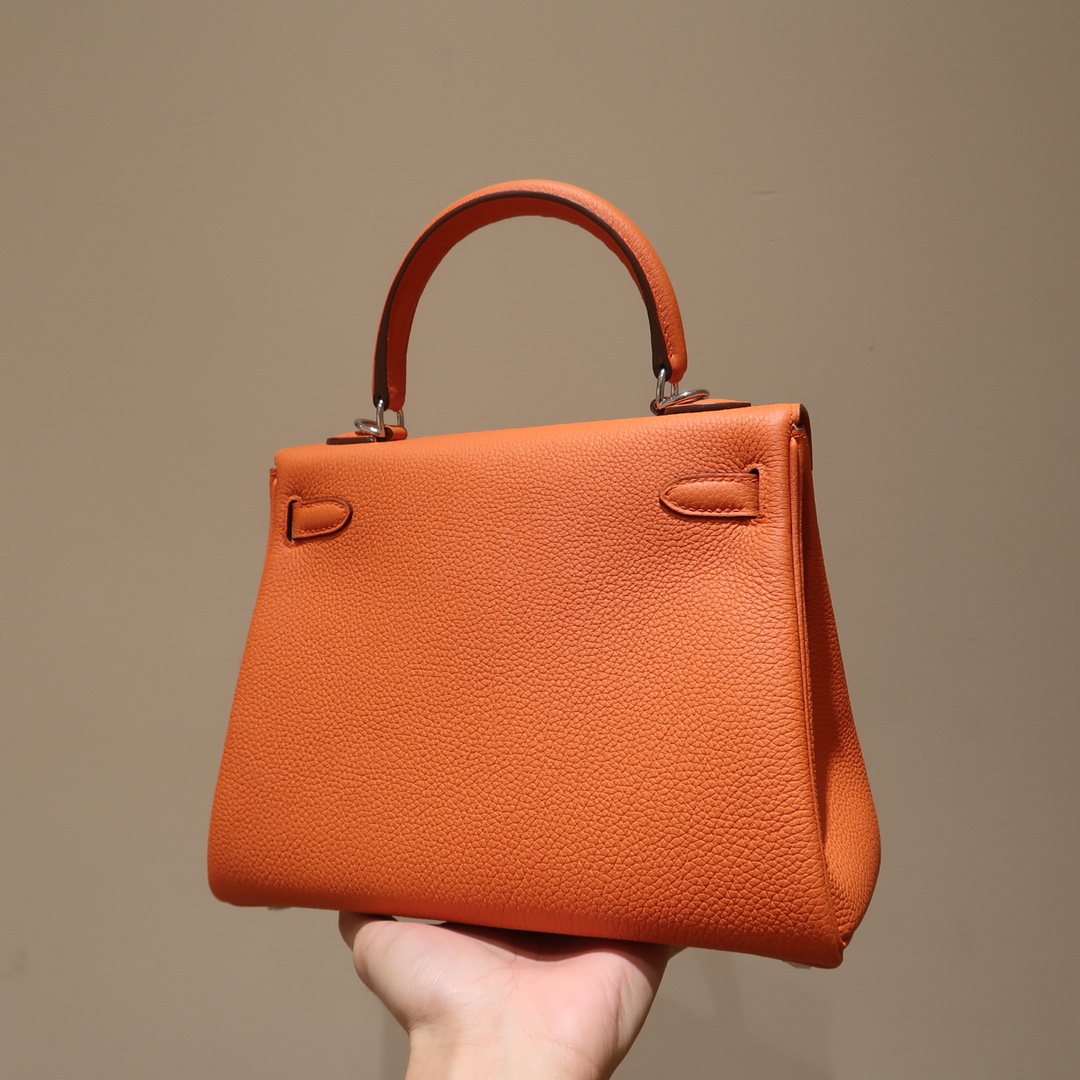 Hermes Kelly 25cm Handbag Shoulder Bag in Orange Togo Leather